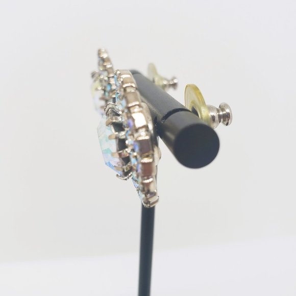 Large Iridescent Silver Cubic Zirconia Earrings - Picture 6 of 9